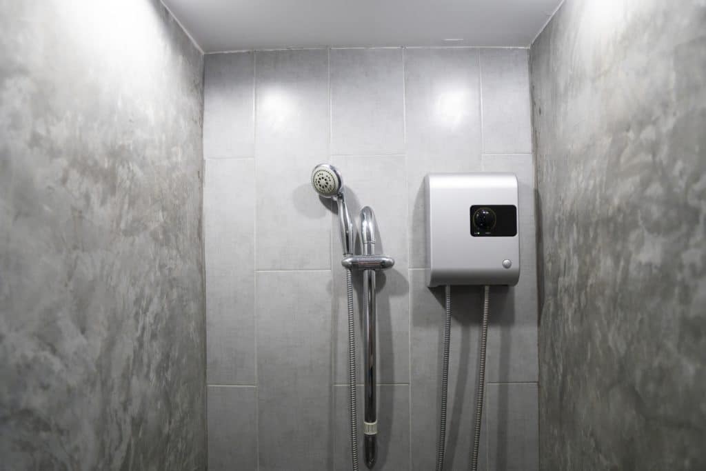 water heater installed on grey tile